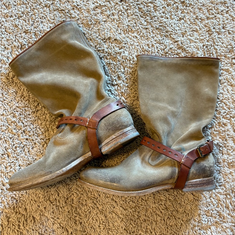 n.d.c. Khaki and Chestnut Leather Moto Boots